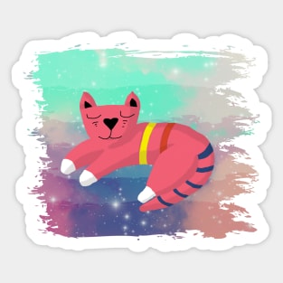 Pink cat in the pastel space Sticker